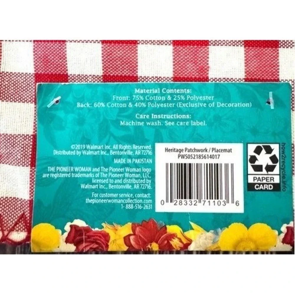 The Pioneer Woman Heritage Patchwork Reversible Placemats‎ Blue Red Set of 4 NEW